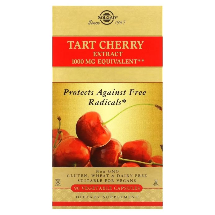 Экстракт терпкой вишни, 1000 мг, Tart Cherry Extract, Solgar, 90 вегетарианских капсул