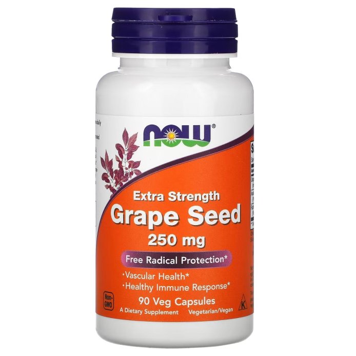 Экстракт виноградных косточек, 250 мг, Extra Strength Grape Seed, Now Foods, 90 вегетарианских капсул
