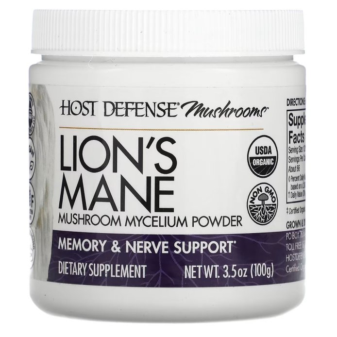 Ежовик гребенчатый, поддержка памяти и нервной системы, Lion's Mane, Mushroom Mycelium Powder, Fungi Perfecti, 100 гр