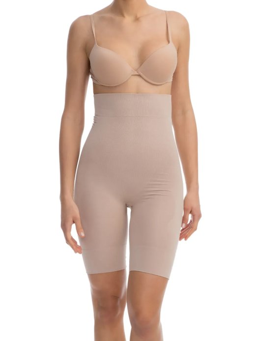 Коригуючі шорти з високою талією до коліна Farmacell Bodyshaper пудрові