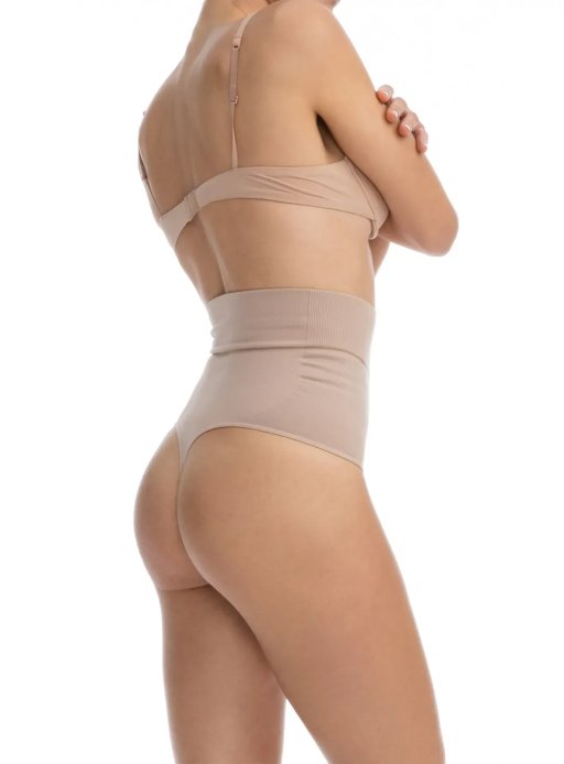 Коригуючі стрінги з високою талією FarmaCell Bodyshaper Пудрові – Сильна корекція живота