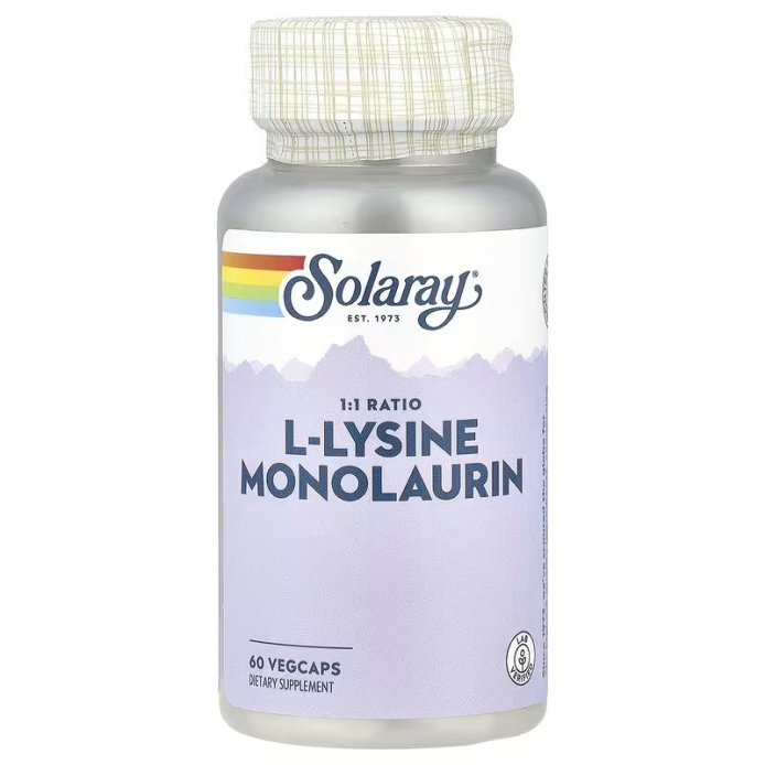 L-лизин и Монолаурин, L-Lysine Monolaurin 1:1 Ratio, Solaray, 60 вегетарианских капсул