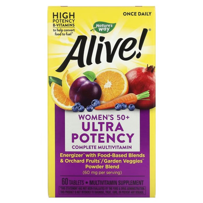 Мультивитамины Для Женщин, Alive! Once Daily, Women's 50+ Multi-Vitamin, Nature's Way 60 Таблеток